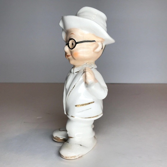 Pudgy Old Man Suit Hat Glasses Vintage Porcelain Figurine Gold H412 5/1 - RARE - Picture 6 of 12